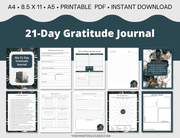 Teal and Gold 21 Day Gratitude Journal